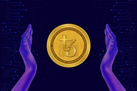 Photo for Tezos-xtz virtual currency image in the digital background. 3d illustrations. - Royalty Free Image