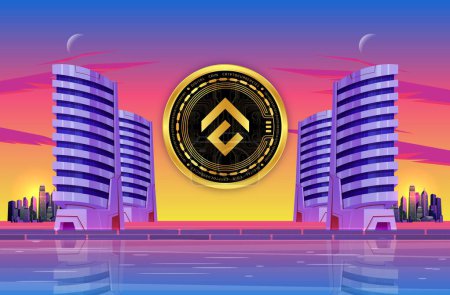 Photo for Image of conflux-cfx cryptocurrency on city background at sunset. 3d illustrations. - Royalty Free Image