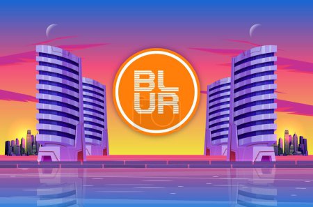 Photo for Image of blur cryptocurrency on city background at sunset. 3d illustrations. - Royalty Free Image