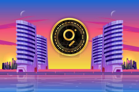 Photo for Image of the graph-grt cryptocurrency on city background at sunset. 3d illustrations. - Royalty Free Image