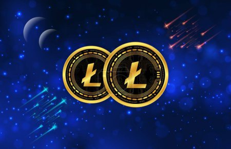 views of the litecoin-ltc virtual currency. 3d illustration