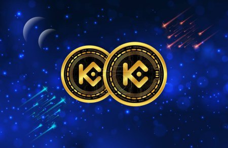 Photo for Images of kucoin-kcs virtual currency on digital background. 3d illustrations. - Royalty Free Image