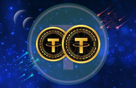 Photo for Tether-usdt virtual currency images on digital background. 3d illustrations. - Royalty Free Image