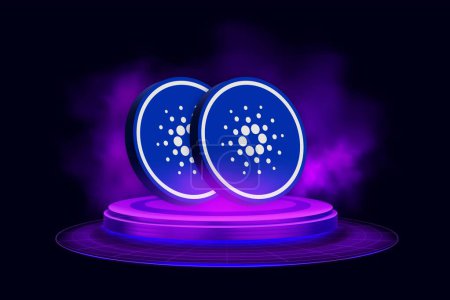 cardano-ada virtual currency image in the digital background. 3d illustrations.