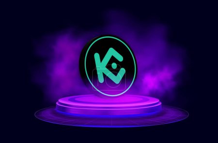 Photo for Images of kucoin-kcs virtual currency on digital background. 3d illustrations. - Royalty Free Image