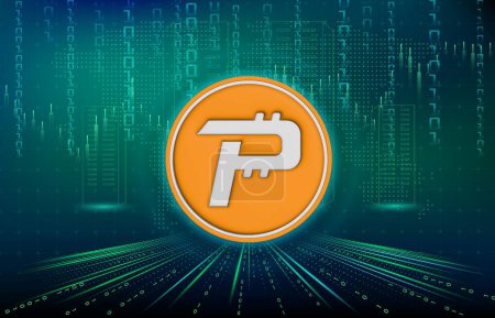 Images of cryptocurrency logos on digital background. pascal-pasc coin. 3d illustrations.