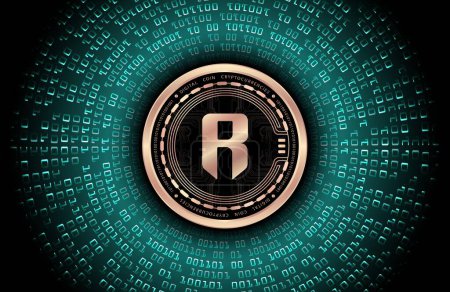 ronin-ron cryptocurrency images on digital background. 3d illustrations.