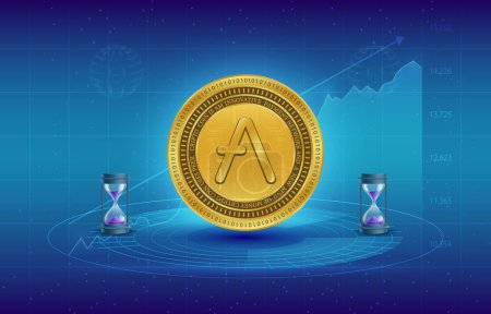 AAVE virtual currency images on digital background. 3d illustration