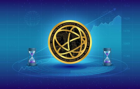 Bilder der himmlischen Kryptowährung Logos auf digitalem Hintergrund. 3D-Abbildungen.