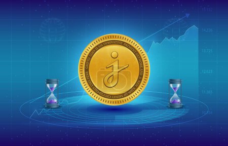 jasmycoin-jasmy cryptocurrency images on digital background. 3d illustrations.