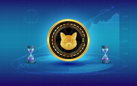 shiba virtual currency visuals on a colorful background. 3d illustrations.