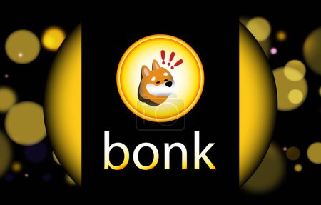 Bonk Coin Kryptowährung Bild auf digitalem Hintergrund. 3D-Abbildungen.