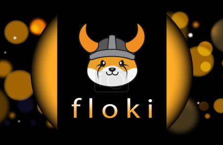 an image of the floki coin virtual currency on a digital background. 3d illustrations.