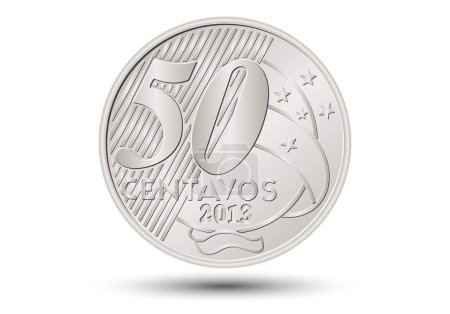 Téléchargez les illustrations : Brazilian "50 centavos de Real" coin, reverse on white background. - en licence libre de droit