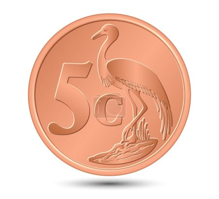 Ilustración de Moneda de bronce sudafricana de cinco centavos aislada sobre fondo blanco. Ilustración vectorial. - Imagen libre de derechos