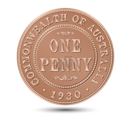 Illustration for Australia One Penny Coin. Vector illustration. - Royalty Free Image
