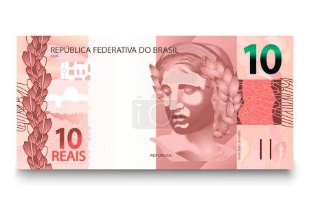 Ilustración de Billete de diez dólares brasileños. Real brasileño. Ilustración vectorial. - Imagen libre de derechos