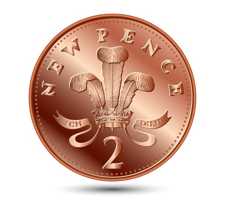 Ilustración de Moneda de dos peniques aislada sobre fondo blanco. Ilustración vectorial. - Imagen libre de derechos