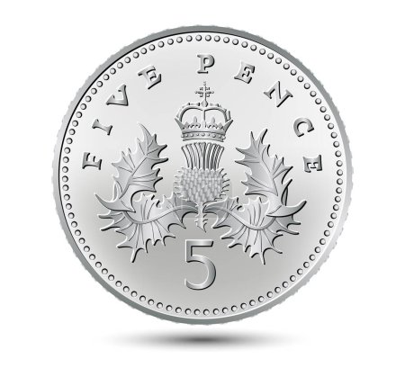 Ilustración de Moneda de cinco peniques aislada sobre un fondo blanco. Ilustración vectorial. - Imagen libre de derechos