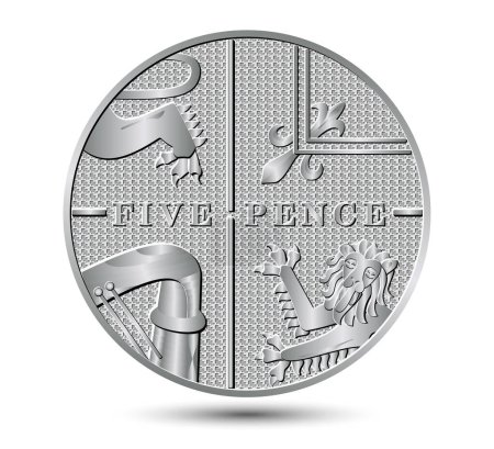 Ilustración de Moneda de cinco peniques aislada sobre un fondo blanco. Ilustración vectorial. - Imagen libre de derechos