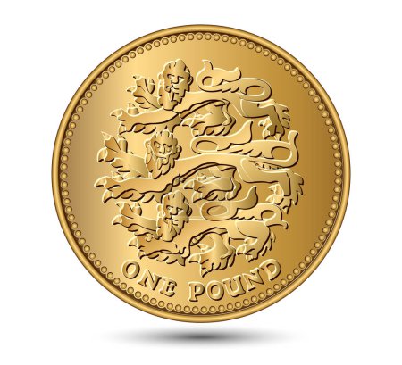 Ilustración de Moneda británica de una libra con tres leones. Ilustración vectorial. - Imagen libre de derechos