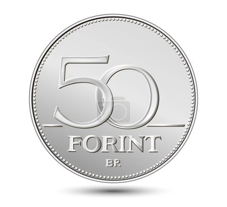 Ilustración de Reverso de la moneda de Hungría, cincuenta florines, aislado en fondo blanco. Ilustración vectorial. - Imagen libre de derechos
