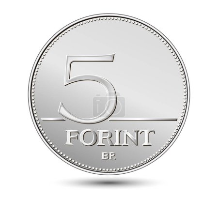 Ilustración de Reverso de la moneda de Hungría, cinco florines, aislados en fondo blanco. Ilustración vectorial. - Imagen libre de derechos