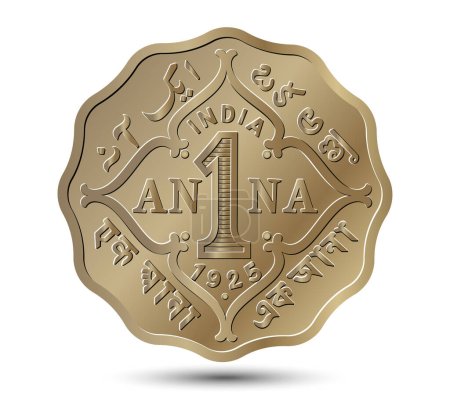 Ilustración de 1 moneda de rupia de la India. Lado de la moneda aislado sobre fondo blanco. Vector. - Imagen libre de derechos