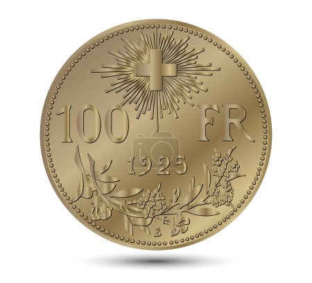 Illustration for Reverse of Switzerland 1925 hundred francs gold coin, isolated on a white background. Vector illustration. - Royalty Free Image