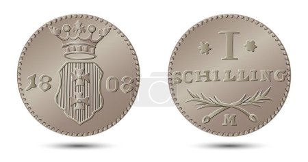 Nahaufnahme einer Ein-Schilling-Münze aus Deutschland im Jahr 1808. Vektorillustration. 