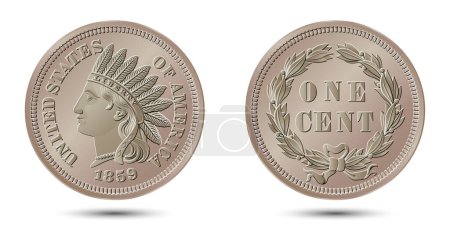 Vector American money, one cent coin, 1859. Illustration vectorielle.