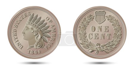 Vektor amerikanisches Geld, Ein-Cent-Münze, 1860. Vektorillustration.