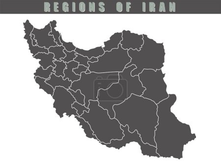 Ilustración de Grey Flat Provinces Map of Asian Country of Iran (en inglés). Cada ciudad y frontera tiene por separado para sus infografías y plantilla de tierra para el sitio web. Ilustración vectorial. - Imagen libre de derechos