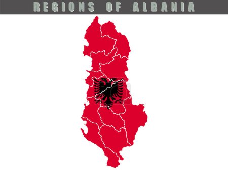 Karte des Landes Albanien. Detaillierte Vektorkarte von Albanien nach Regionen. Karte von Albanien mit Flagge.