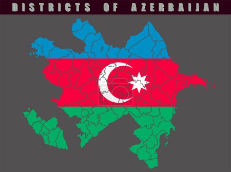 Map of the country of Azerbaijan. Detailed vector map of Azerbaijan by region. Map with flag.