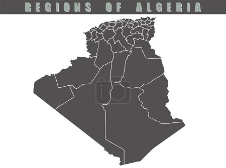 Argelia mapa del país. Mapa de Argelia en color gris. Mapa vectorial gris detallado de Argelia por región.