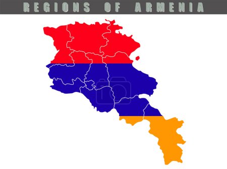 Illustration for Map of the country of Armenia. Detailed vector map of Armenia by region. Map of Armenia with flag. - Royalty Free Image