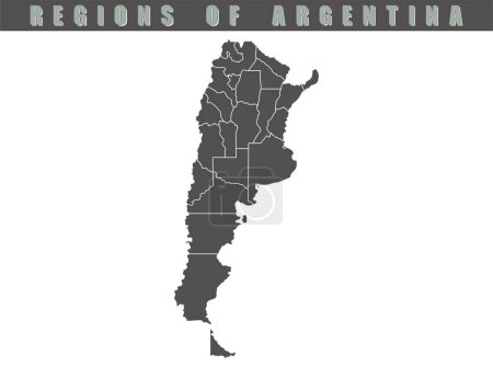 Carte du pays Argentine. Carte de l'Argentine en couleur gris. Carte vectorielle grise détaillée de l'Argentine par région.