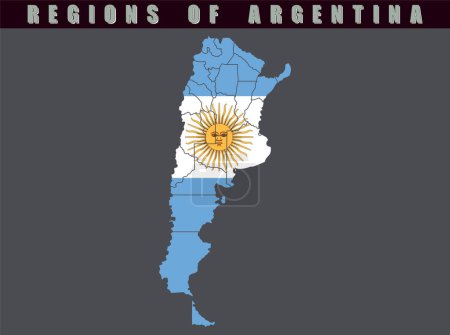 Landkarte des Landes Argentinien. Detaillierte Vektorkarte von Argentinien nach Regionen. Landkarte von Argentinien mit Flagge.