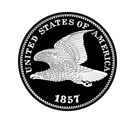 Vector American money, one cent coin, 1857. The coin is depicted in black and white. Vector illustration.