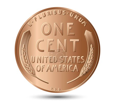 Vector de dinero americano, moneda de un centavo, 1909-1958. Ilustración vectorial.