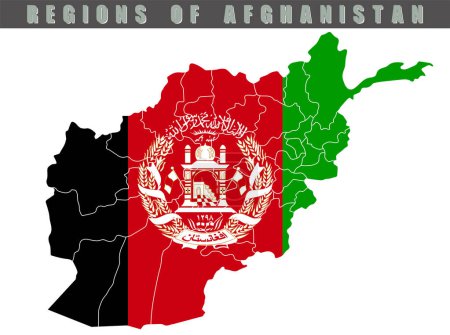 Mapa del país de Afganistán. Mapa vectorial detallado de Afganistán por región. Mapa de Afganistán con bandera.