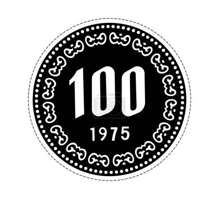 100 chon coin, North Korea. The coin is depicted in black and white. Vector.