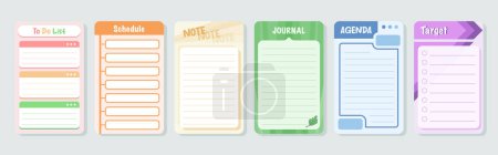 Illustration for Set of planners and to do list with home interior decor illustrations. Template for agenda, schedule, planners, checklists, notebooks, cards and other stationery. - Royalty Free Image