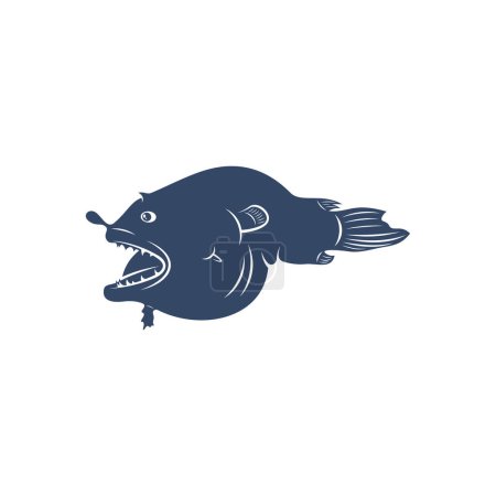 Téléchargez les illustrations : Illustration vectorielle de poissons d'eau profonde. Modèle de logo de poisson de mer profonde. - en licence libre de droit