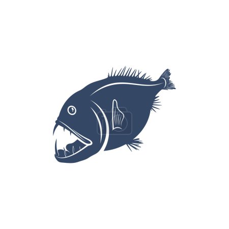 Téléchargez les illustrations : Illustration vectorielle de poissons d'eau profonde. Modèle de logo de poisson de mer profonde. - en licence libre de droit
