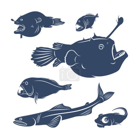 Illustration for Set of Deep sea fish vector illustration design. Deep Sea fish logo design Template. - Royalty Free Image