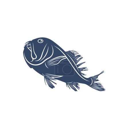 Illustration vectorielle de poissons d'eau profonde. Modèle de logo de poisson de mer profonde.