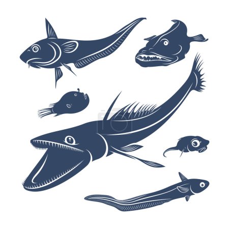 Illustration for Set of Deep sea fish vector illustration design. Deep Sea fish logo design Template. - Royalty Free Image