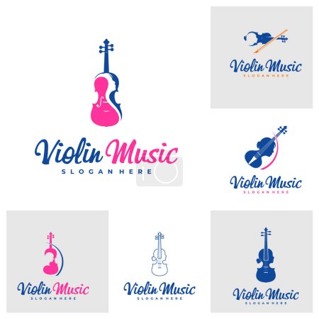 Téléchargez les illustrations : Ensemble de femmes modèle de conception de logo Violon. Illustration vectorielle du logo Creative Violin. - en licence libre de droit